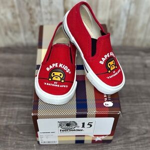 BAPE A Bathing Ape Kids Milo Slip On Shoes in Red [S7088]
